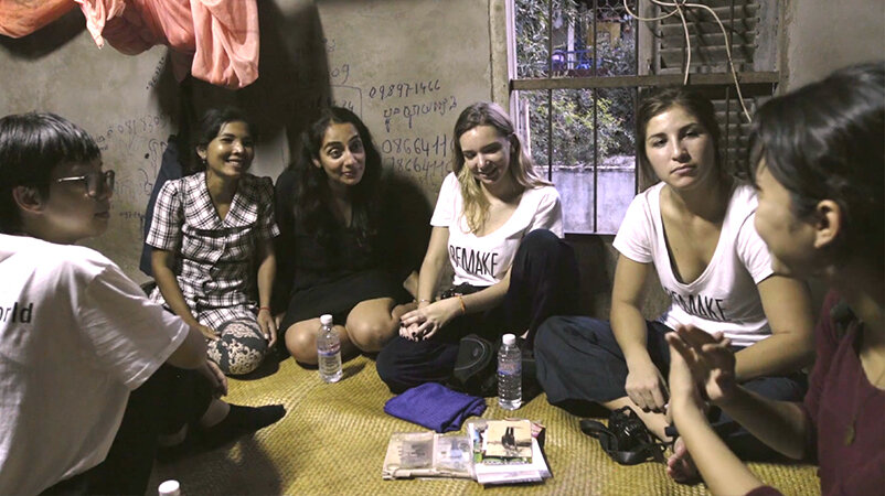 Stills of Ayesha and Parson’s students meeting with the garment workers in Sri Lanka from their documentary.