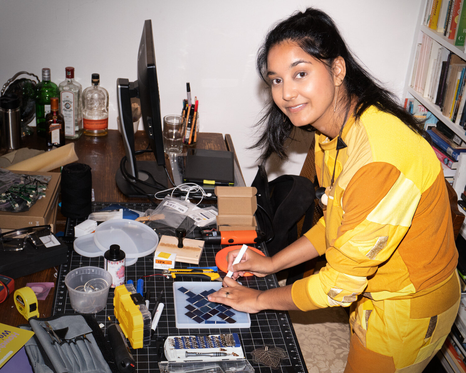 Krystal hard at work in her home studio, wearing ZWD