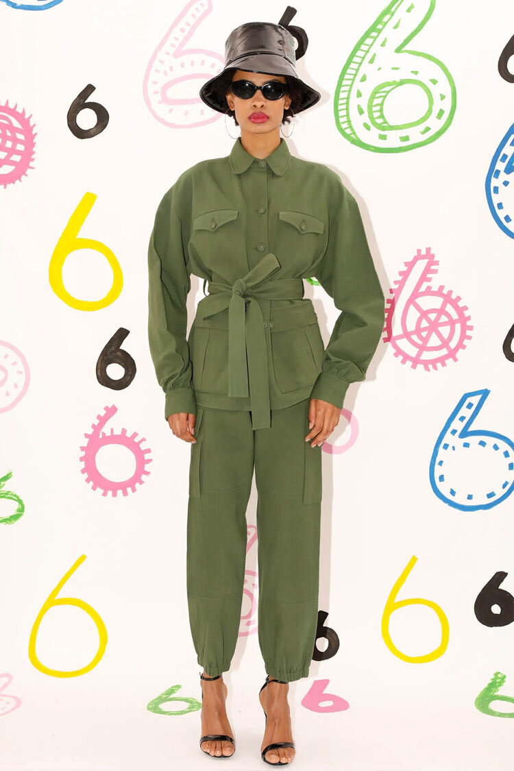 Secteur 6 - Organic Cotton Belted Utilitarian Jacket in Army Green