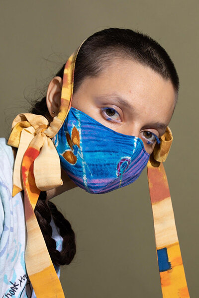 Collina Strada - Fashion Face Mask with Bows $100What we like:-Made with deadstock material from Collina Strada collection-With the purchase of 1 face covering you will providing 3 to Seeding Sovereignty-Opening for filter inside-Made in NYC