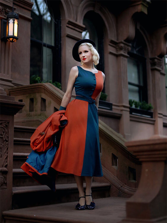 A color blocked custom made ‘50s style dress
