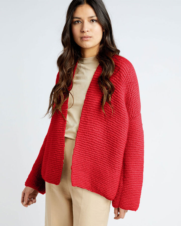 DIY red cardigan from Wool and The Gang