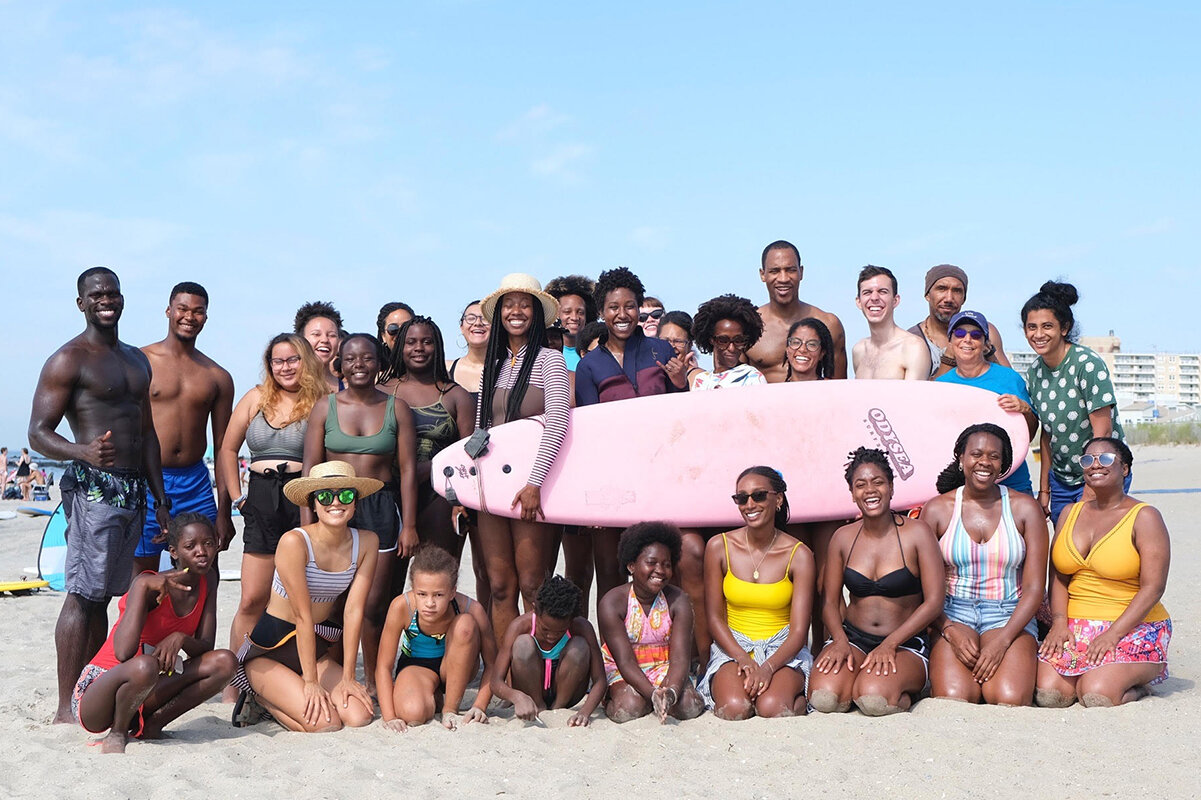 BIPOC Free Surf Lessons and Beach Clean Up Day we organized with members from the BIPOC surfing community. Rockaway, Queens