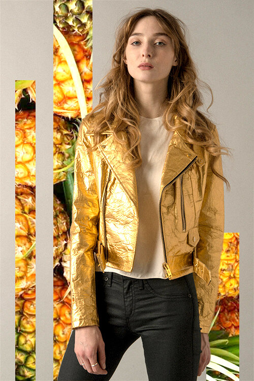 The Altiir Gold Biker Jacket in Piñatex®