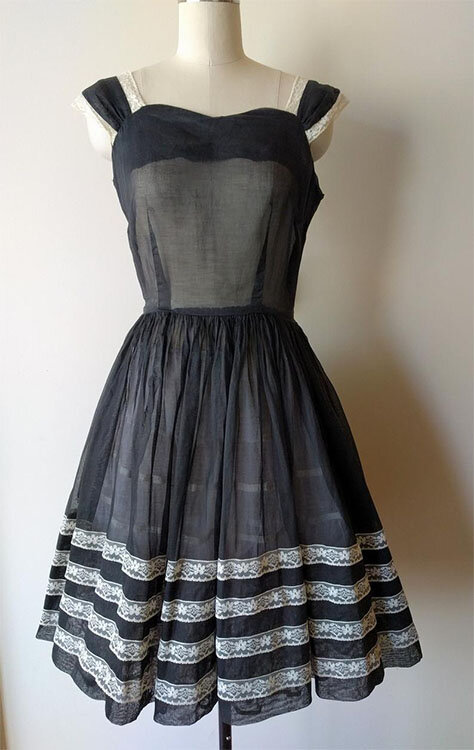 A true ‘50s find: a black and white dress with lace trim