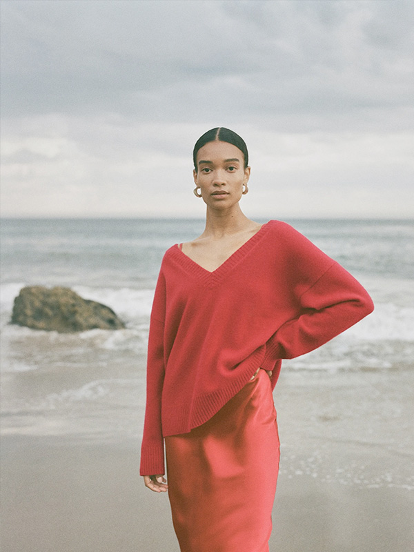 sustainable fashion brand Reformation's traceable regenerative wool sweater