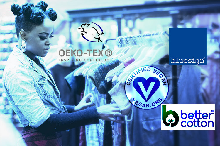 shop ethically by looking for these labels: oeko-tex, certified vegan, bluesign, better cotton and leaping bunny