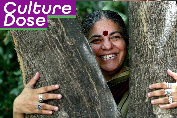 Vandana Shiva hugging a tree