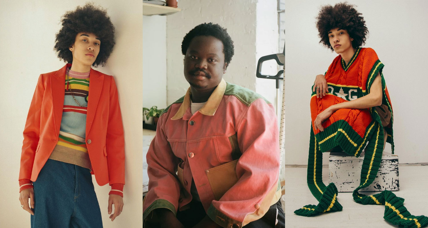 Jaques Agbobly and two of his knitwear pieces of black boy knits