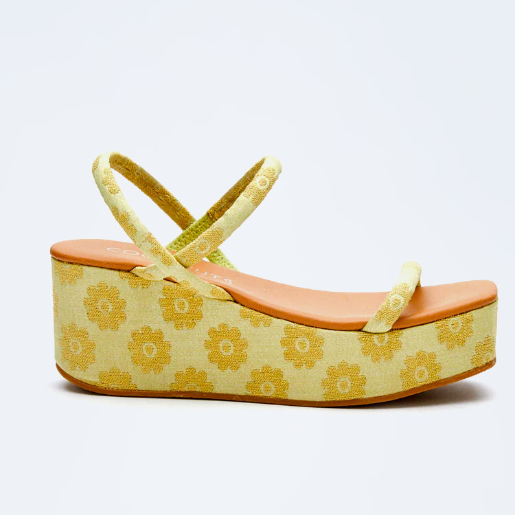 Yellow floral flatform platform summer sandal