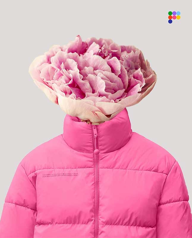 vegan fashion Pangaia FLWRDWN down jacket made from flowers