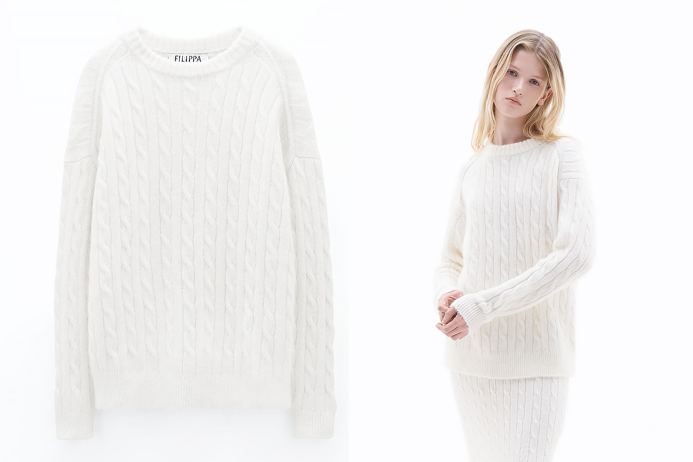Filippa K cable knit Italian mohair and wool sweater -white
