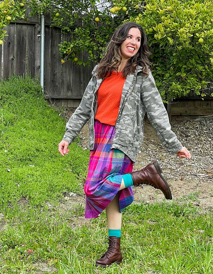 crafty thrifting how to style a plaid midi skirt look1