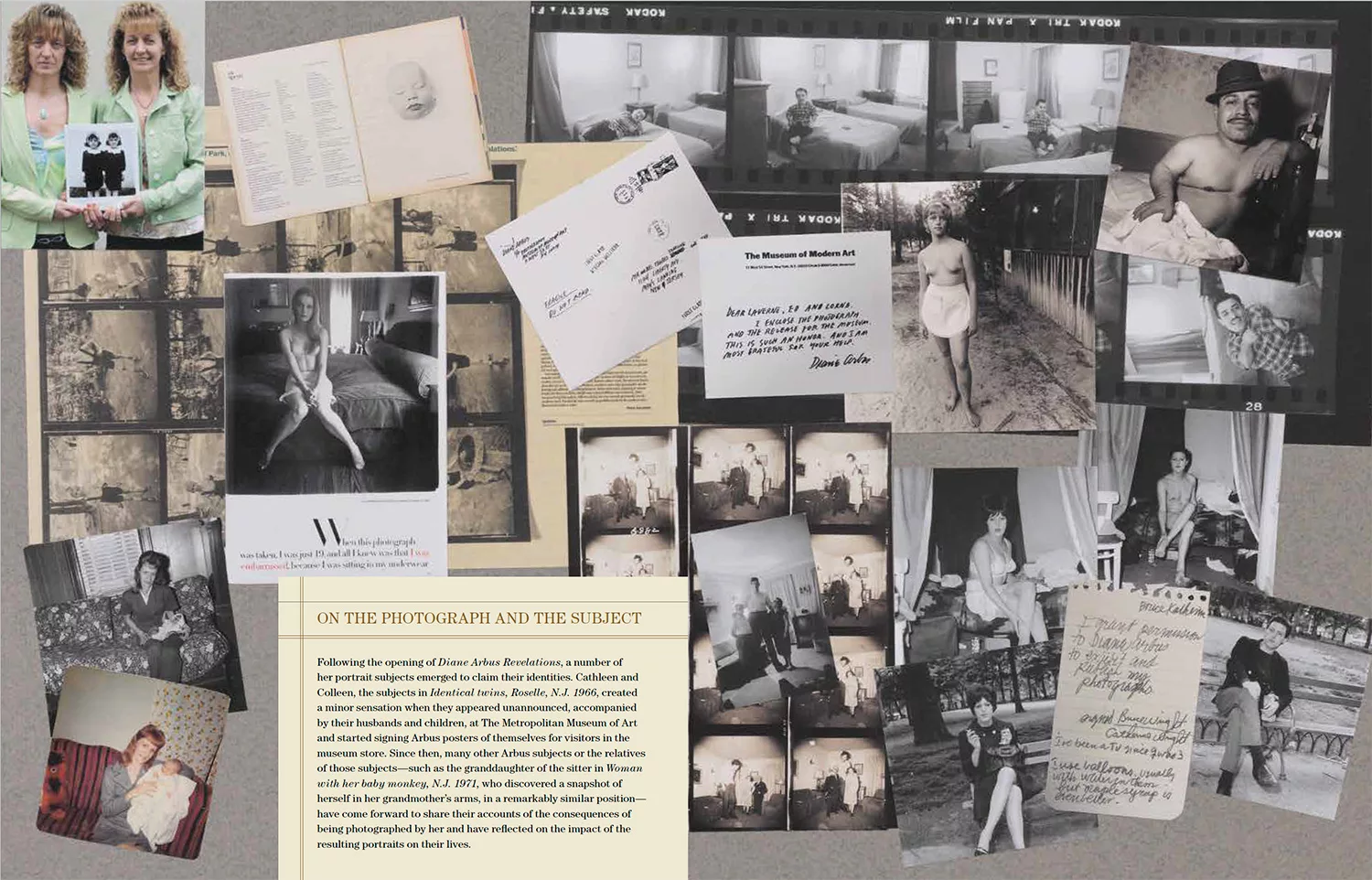 Internal collage layout from Diane Arbus Documents book on Diane Arbus photographs with twins image