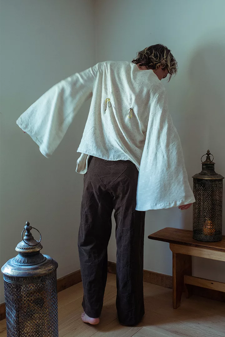 person in bell sleeve tunic and brown pants from kindaflowerychild - mimi na's BFA collection