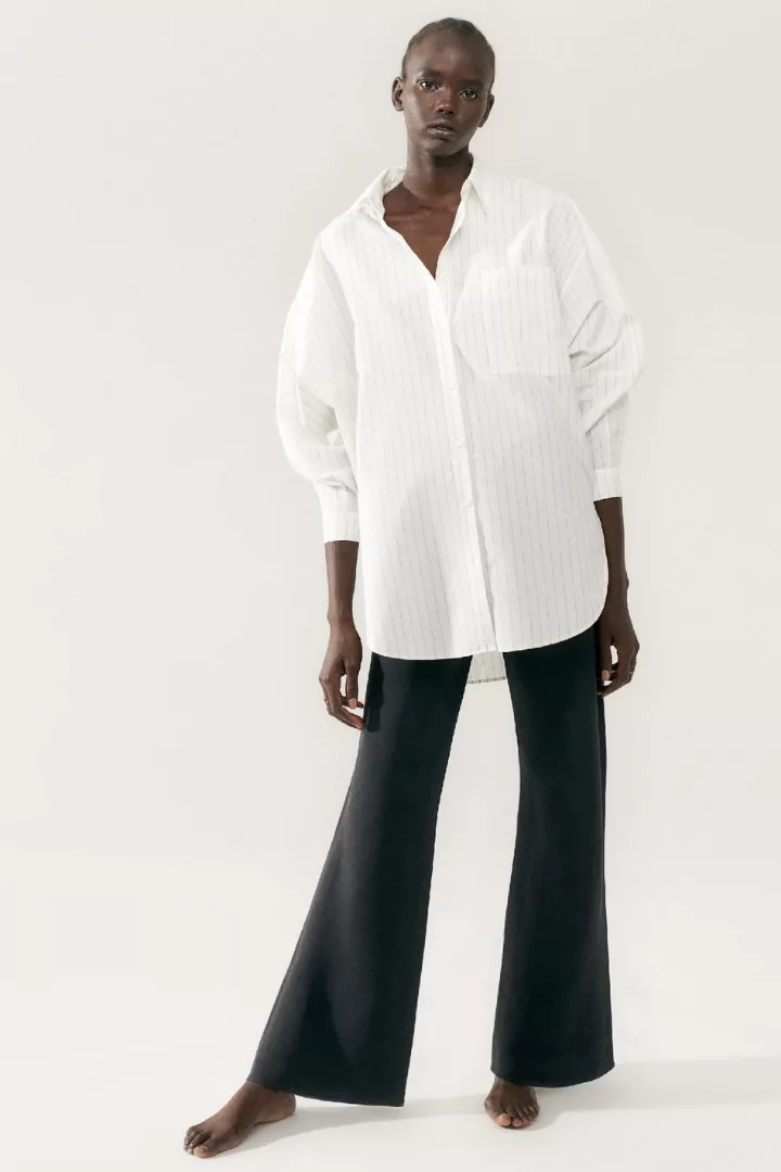 silk laundry uniform long sleeved white shirt and black silk pants