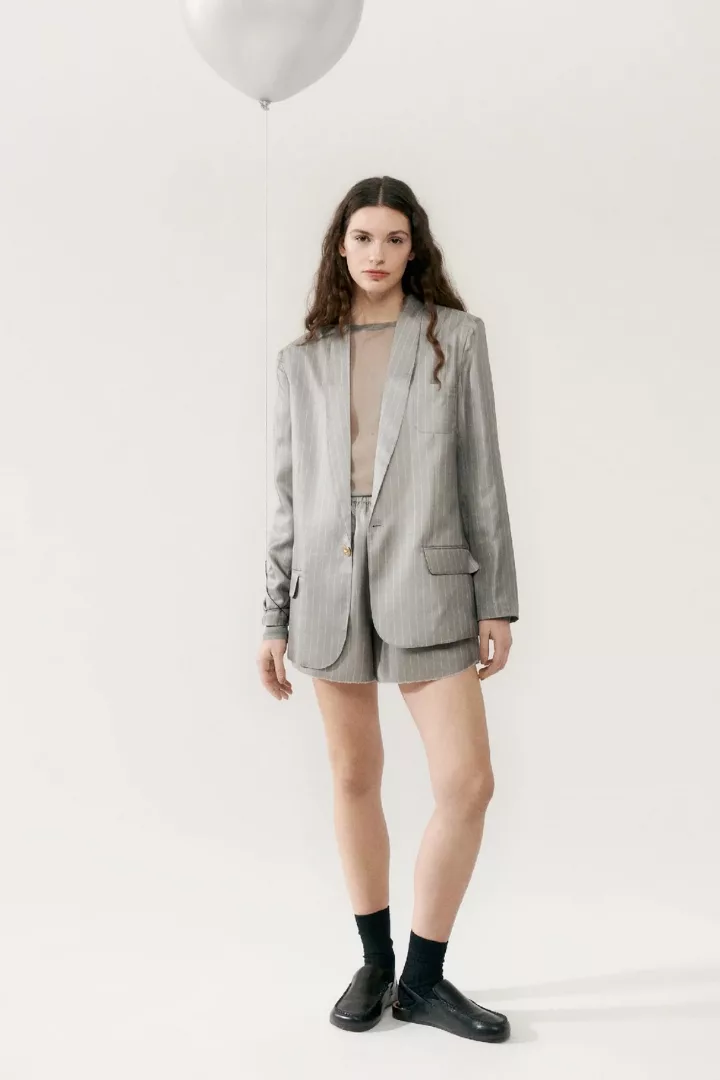 silk laundry uniform twill miami pinstripe blazer and shorts